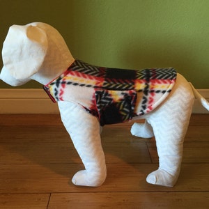 Extra Small Houndstooth Plaid Dog Coat | XS Dog Jacket | Red, Black, White and Yellow with Red Fleece Lining