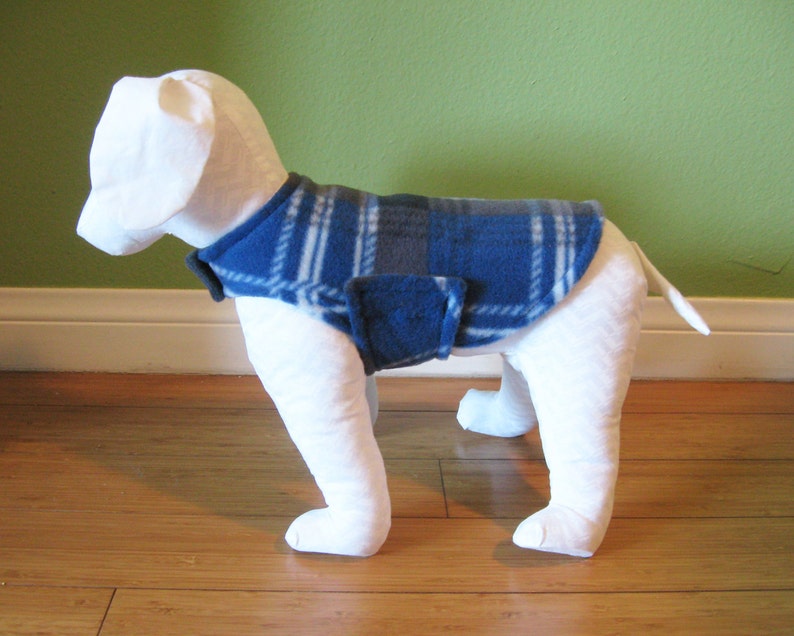 Extra Small Dog Jacket XS Dog Coat and White Plaid Fleece with Charcoal Gray Fleece Lining Gray Blue