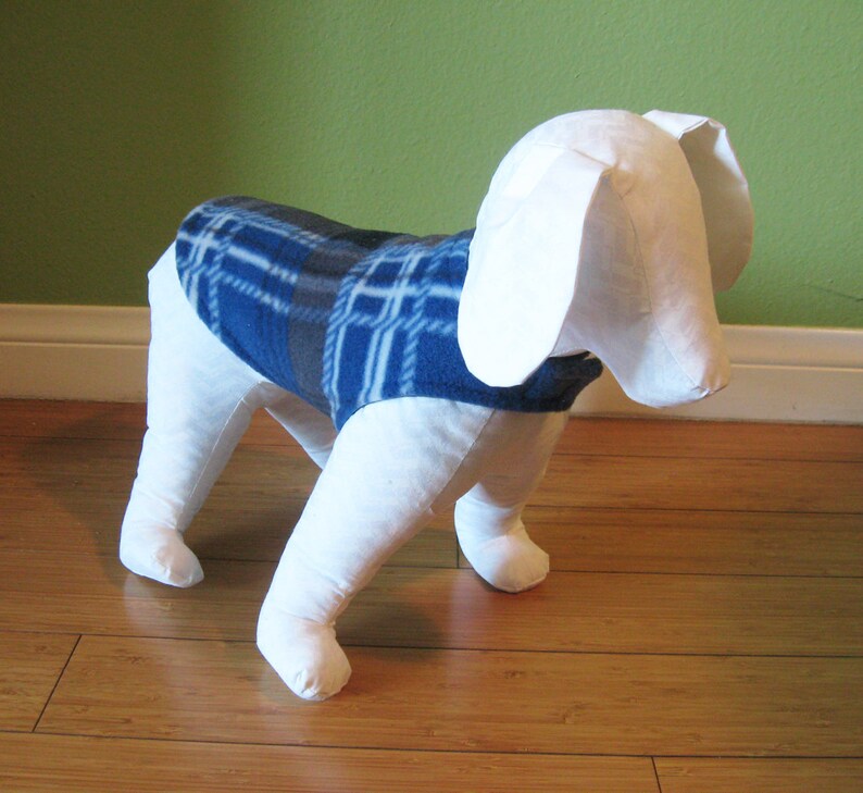Extra Small Dog Jacket XS Dog Coat and White Plaid Fleece with Charcoal Gray Fleece Lining Gray Blue