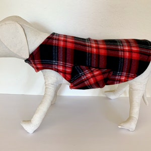 Fleece Dog Coat | Small Dog Jacket | Red, Cranberry, Black, and White Plaid Fleece with Black Fleece Lining