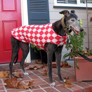 Greyhound Coat Large Dog Jacket Big Dog Coat Red, Gray, and Ivory Argyle Fleece with Red Fleece Lining image 4