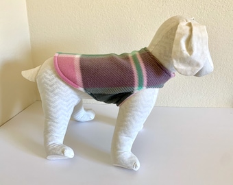 XS Fleece Dog Coat | Extra Small Dog Jacket | Mint Green, Pink, White and Gray Plaid Print with Pink Fleece Lining