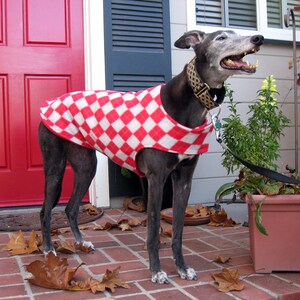 Greyhound Coat Large Dog Jacket Big Dog Coat Red, Gray, and Ivory Argyle Fleece with Red Fleece Lining image 2