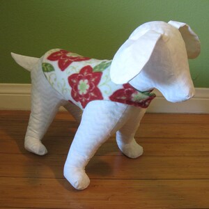 Extra Small Dog Coat XS Dog Jacket Red, Green, and Ivory Floral Print Fleece with Green Fleece Lining image 3