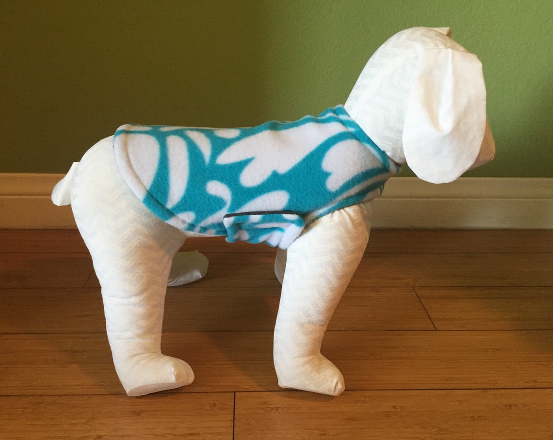 Fleece Dog Coat Extra Small Dog Jacket Aqua Blue and White Etsy