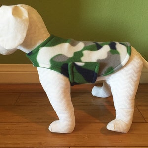 Small Dog Jacket | Dog Coat | Gray, White, Navy Blue, and Green Camo Fleece with Green Fleece Lining