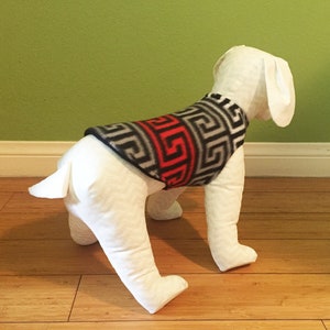 Fleece Dog Coat Extra Small Dog Jacket Black, Red, Gray, and White Greek Key Print Fleece with Black Fleece Lining image 4