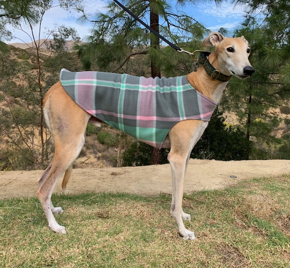Greyhound Coat XL Dog Coat Pink Mint Green and Dove Gray Plaid Fleece With Baby Pink Fleece Lining Etsy