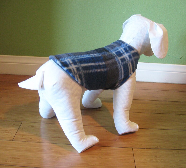 Extra Small Dog Jacket XS Dog Coat and White Plaid Fleece with Charcoal Gray Fleece Lining Gray Blue