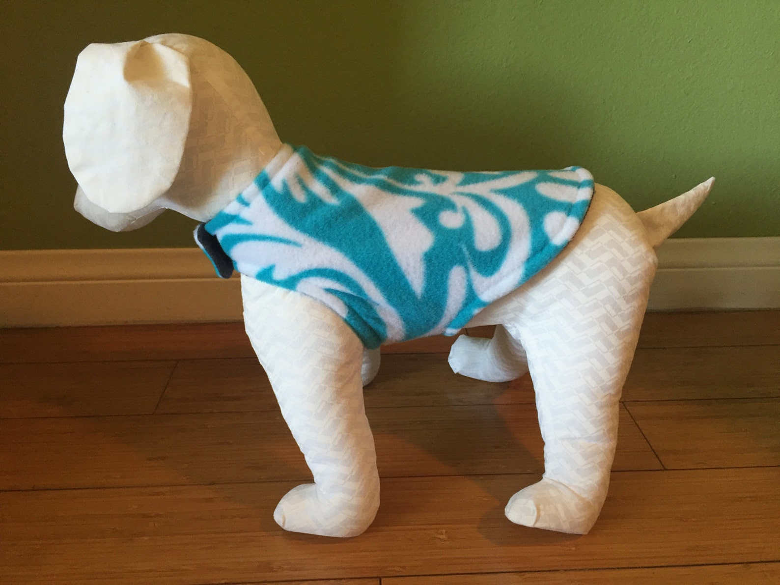 Fleece Dog Coat Extra Small Dog Jacket Aqua Blue and White Etsy