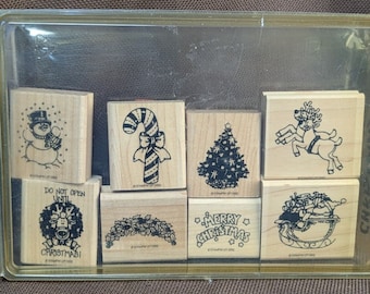 Stampin' Up! ~ CHRISTMAS FUN ~ Wood Mounted 8 Stamp Set From 1992 Retired