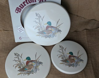 New Burton Enterprises Ducks Burner Covers Two 10" One 8" Steel Porcelain Enamel NOS NIB IOB *eb
