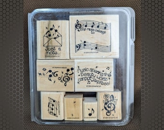 Stampin' Up! ~ MUSIC SPEAKS ~ Wood Mounted 8 Stamp Set RARE From 1994 Retired