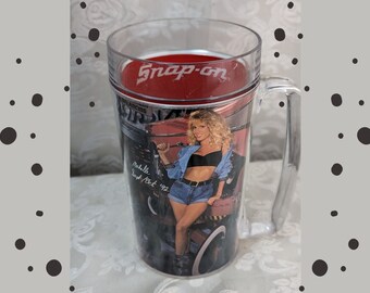 Vintage SNAP-ON Tools Thermo Serv Mug Pin Up Calendar Girl Michelle Sept/Oct 92