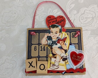 VALENTINE Decor Ornament Vintage Lotto Card, Valentine & Cake Topper - XO