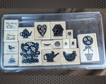 Stampin' Up! ~ FUNKY FAVORITES ~ Wood Mounted 16 pc Stamp Set From 1998 Retired