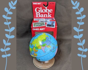 Vintage Ohio Art Tin Litho Globe Bank New Old Stock In Original Box NOS IOB NIB