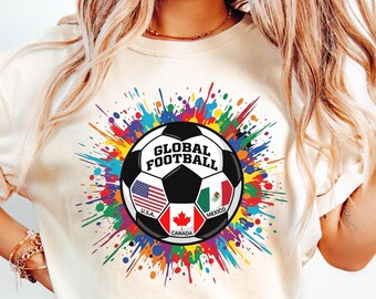 T-shirt voetbalbeker 2026 comfortkleuren, T-shirt wereldtoernooi voetbal, VS Canada Mexico Game Day-T-shirt