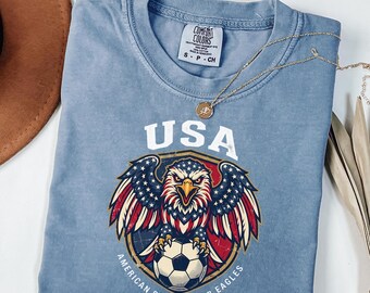Shirt voetbalmascotte VS adelaar | Retro T-shirt met patriottisch comfortkleuren