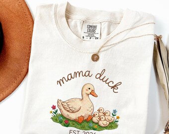 Custom Mama Duck Shirt, Faux Embroidery Ducklings, Personalized EST Year, Comfort Colors Mothers Day Gift for Mom