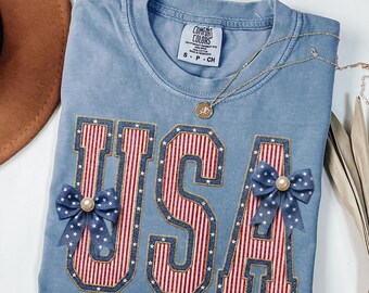 Comfort Colors USA patriottisch shirt, vintage denim strik graphic T-shirt