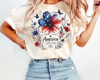Bloemenshirt VS 250e verjaardag, T-shirt Patriotic Wildflower, T-shirt 4 juli Amerika 1776