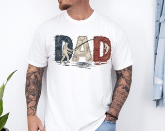 Faux Patchwork Fishing Dad Shirt, Reel Comfort Colors Tee
