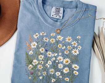 Comfort Colors-shirt met madeliefjesbloem, Botanical Wildflower Cottagecore-T-shirt