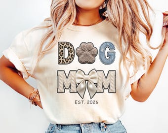 Custom Dog Mom Shirt Leopard | Faux Embroidery Coquette Tee | Personalized Gift