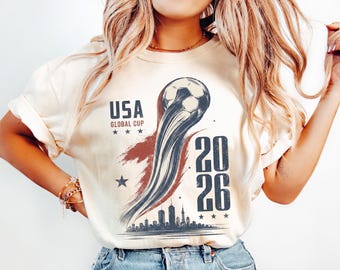 Grafisch T-shirt USA Soccer 2026, voetbalshirt vintage skyline voetbalfan, shirt Patriotic Game Day, Comfort Colors® America Football-cadeau