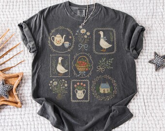 Comfort Colors® shirt cottagecore gans, T-shirt tuinieren esthetische, zomertuin plantenliefhebber cadeau, bloementop Silly Goose