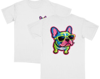 Frenchie Shirt Front and Back Print, Neon French Bulldog Graphic Tee, Dog Lover Gift, Streetwear Tee, Cool Toddler Shirt