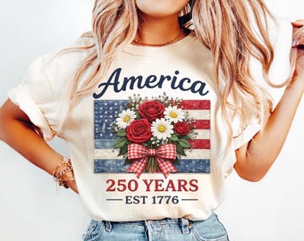 Shirt met bloemenvlag Amerika 250 jaar, vintage Americana Cottagecore-T-shirt