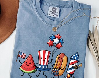 Comfort Colors shirt patriottische doodle, T-shirt Fourth of July Parade, retro Americana zomer-T-shirt