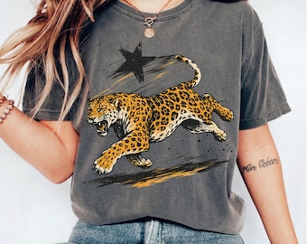 Vintage Inspired Jaguar Shirt Retro Nature Graphic Tee Trendy Animal Print Top Y2K Streetwear Clothing For Men Women Comfort Colors