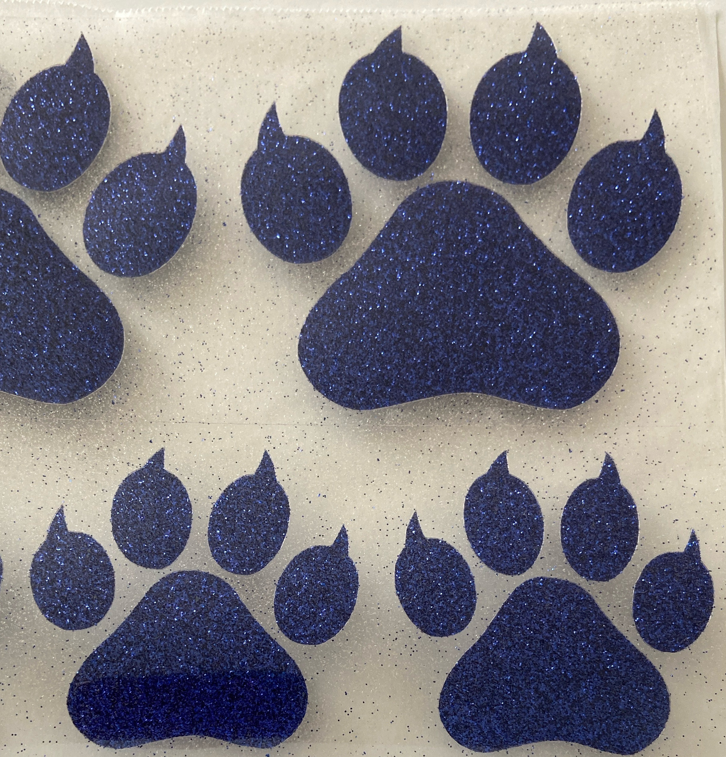 Iron-On Paw Print Decal Set of 2 - Glitter or Smooth Vinyl Heat Transfer Iron-on Applique for DIY Fabric - Three Sizes Available