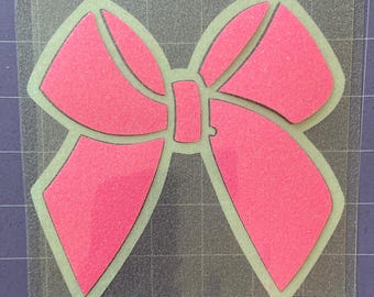 Iron On Glitter Cheer Bow size 6" wide HTV Transfer Iron-On Two Color Glitter or Smooth Vinyl Iron-on Applique for DIY Fabric Patch