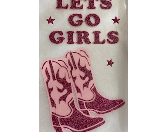 Fer sur bottes occidentales Glitter HTV Transfer « Lets Go Girls » Deux couleurs paillettes ou vinyle lisse Heat Iron-on Applique Patch