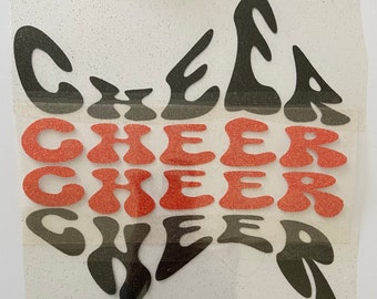 Ready To Press Cheer Warp Effect Letters Iron-On Glitter or Smooth Vinyl Heat Iron-on Applique