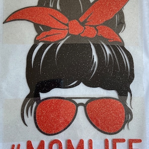 Iron On Decal Messy Bun #Mom Life Glitter Vinyl Heat Transfer Iron-on Applique for DIY Iron On Apparel or Tote Bags