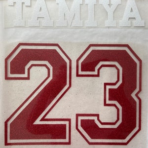 Ready to Press Custom Varsity Name and Number (two color) Vinyl Heat Transfer Iron-on Applique for DIY Hot Fix Apparel or Tote Bags