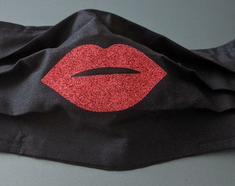 Iron-On Lips 3-4 inches Wide Glitter or Smooth Vinyl Heat Transfer Iron-on Applique for DIY Fabric Mask