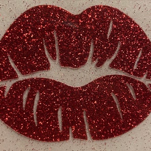 Iron-On Set of Two Lips at 3 inches Wide Glitter or Smooth Vinyl Heat Transfer Iron-on Applique for DIY Fabric Hats