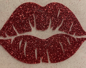 Iron-On Set of Two Lips at 3 inches Wide Glitter or Smooth Vinyl Heat Transfer Iron-on Applique for DIY Fabric Hats