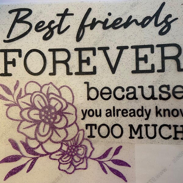 Ready to Press Friends "Best Friends are Forever" Transfer Glitter HTV Iron-on Transfer Two Color Transfer Applique for DIY Apparel