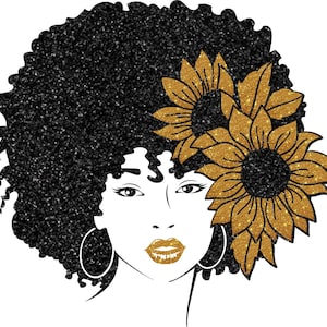 Iron On Decal Girl with Sunflowers Glitter Vinyl Heat Transfer Iron-on Applique for DIY Apparel or Tote Bags