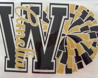 T-Shirt Transfers Ready To Press Custom Name Monogram with Pom Pom Iron-On Glitter or Smooth Vinyl Heat Iron-on Applique