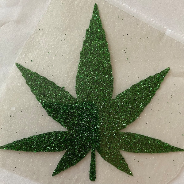 Ready To Press Cannabis Leaf Iron-On Glitter or Smooth Vinyl Heat Iron-on Applique