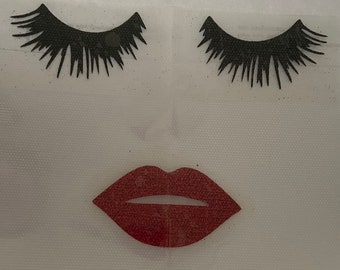 Baby Small Lash and Lips Glitter or Smooth Vinyl Heat Transfer Iron-on Applique for DIY Apparel or Tote Bags