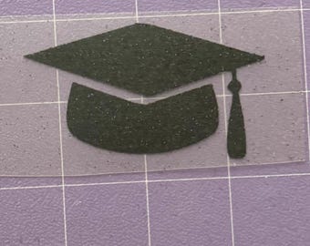 Iron On Glitter 3" Grad Cap HTV Transfer Iron-On Set of Two Glitter or Smooth Vinyl Heat Iron-on Applique for DIY Fabric Patch